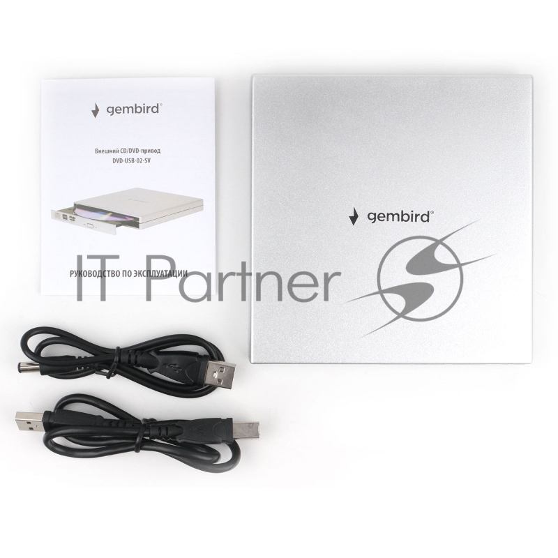 Внешний DVD-привод с интерфейсом USB 2.0 Gembird DVD-USB-02-SV пластик, серебро
