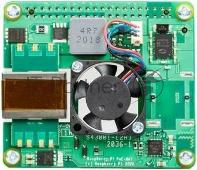 Плата Power Over Ethernet (POE) Raspberry Pi PoE HAT for Raspberry Pi 3B+ и 4B, SC0468, для питания Raspberry Pi через Ethernet кабель. Вентилятор в