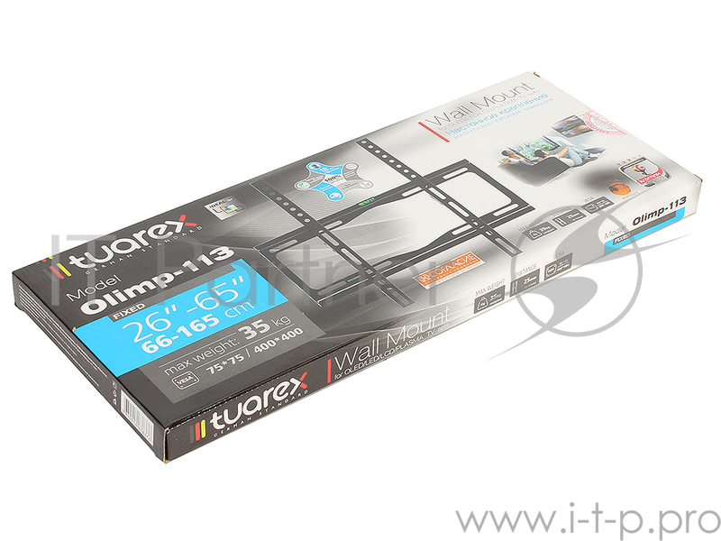 Кронштейн Tuarex OLIMP-113 black, настенный для TV 26-65, макс нагр 35 кг, от стены 25мм, VESA 400