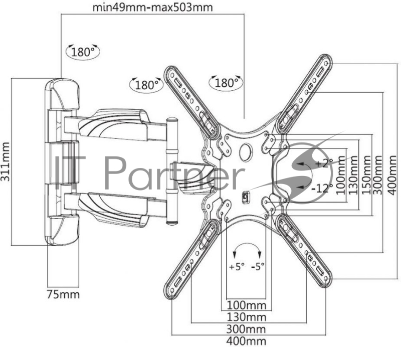 Крепление Ultramounts UM871 {Для использования с телевизорами диагональю 23-55, весом до 35кг. Воз
