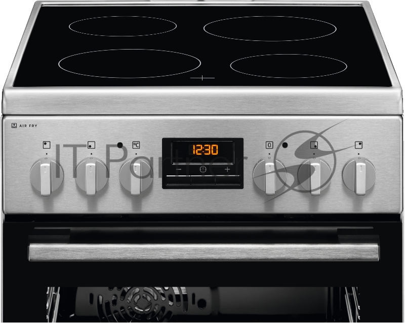 Электрическая плита со стеклокерамикой ELECTROLUX RKR540200X, 50см шириной, нержавеющая сталь c Anti Finger Print, мультифункциональная электрическая духовка, электрический гриль, электронное управление с отключением духовки, 6 режимов, полезный объё