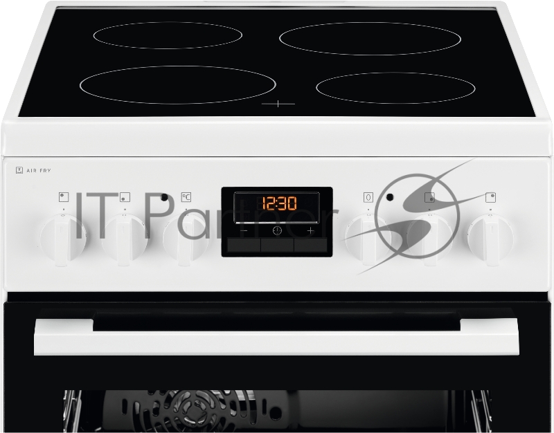 Электрическая плита со стеклокерамикой ELECTROLUX RKR540200W, 50см шириной, белого цвета, мультифункциональная электрическая духовка, электрический гриль, электронное управление с отключением духовки, 6 режимов, полезный объём 56 л., хромированные на