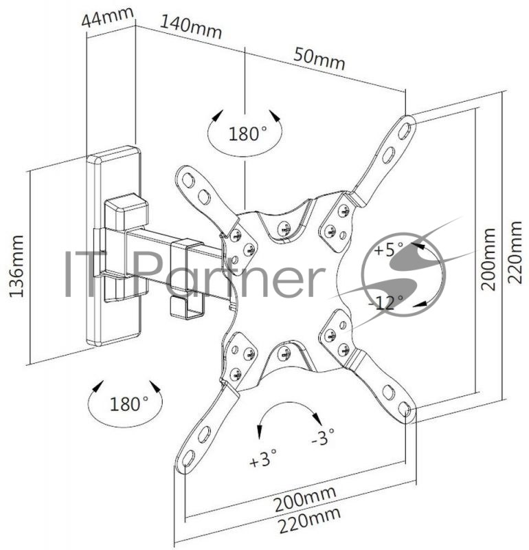 Крепление Ultramounts UM864W {Для использования с телевизорами диагональю 13-42, весом до 20кг. Во