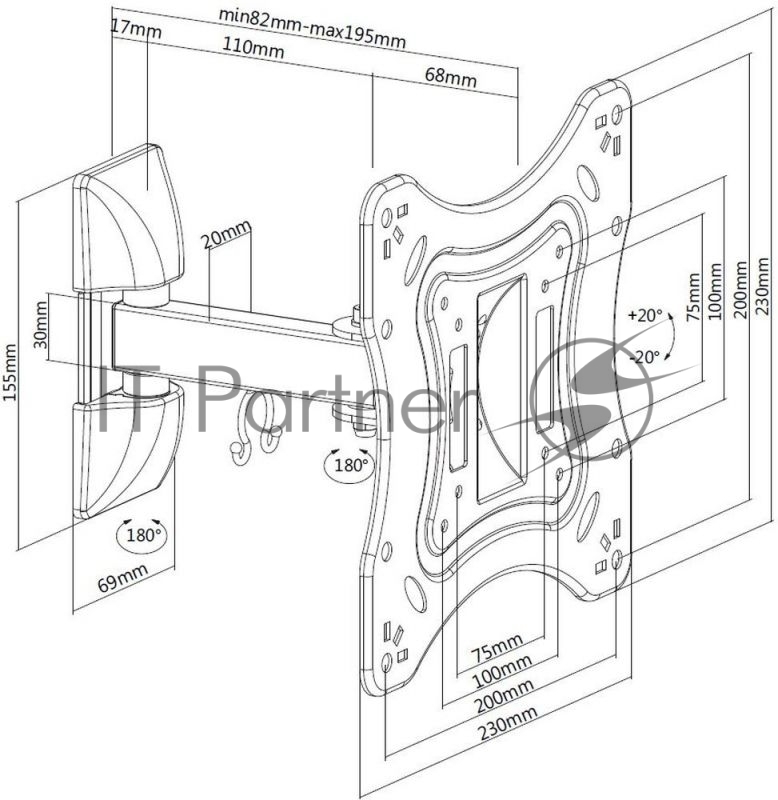 Крепление Ultramounts UM865 {Для использования с телевизорами диагональю 23-42, весом до 20кг. Воз