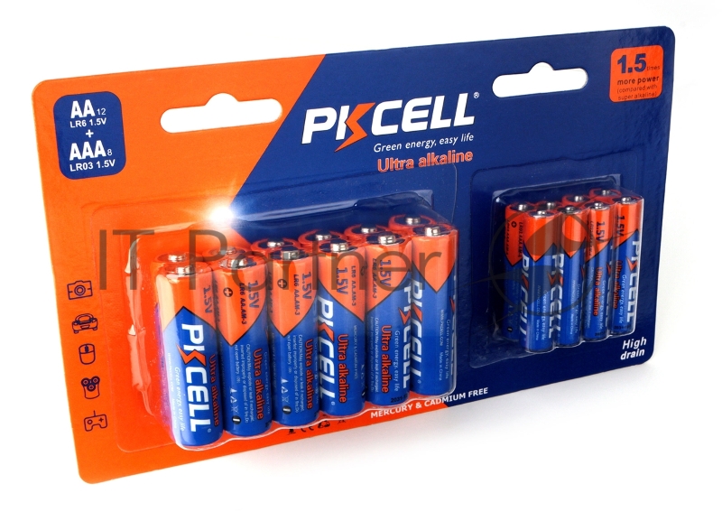 Щелочной/алкалиновый элемент питания PKCELL LR6(12)+LR03(8) тип - AAА 8 шт + АА 12 шт в блистере