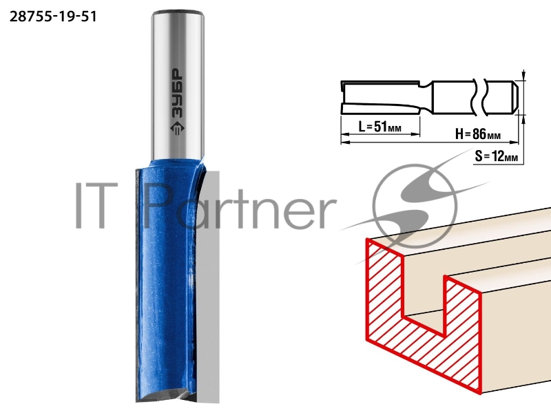 Фреза пазовая прямая с нижними подрезателями Зубр ПРОФ. 28755-19-51