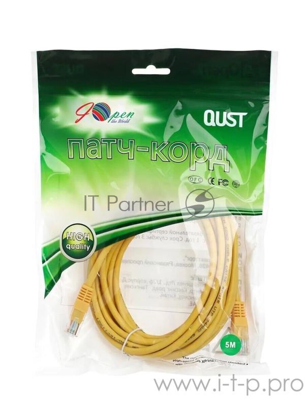 Патчкорд литой Aopen/Qust UTP кат.5е 5м желтый (ANP511_5M_Y)