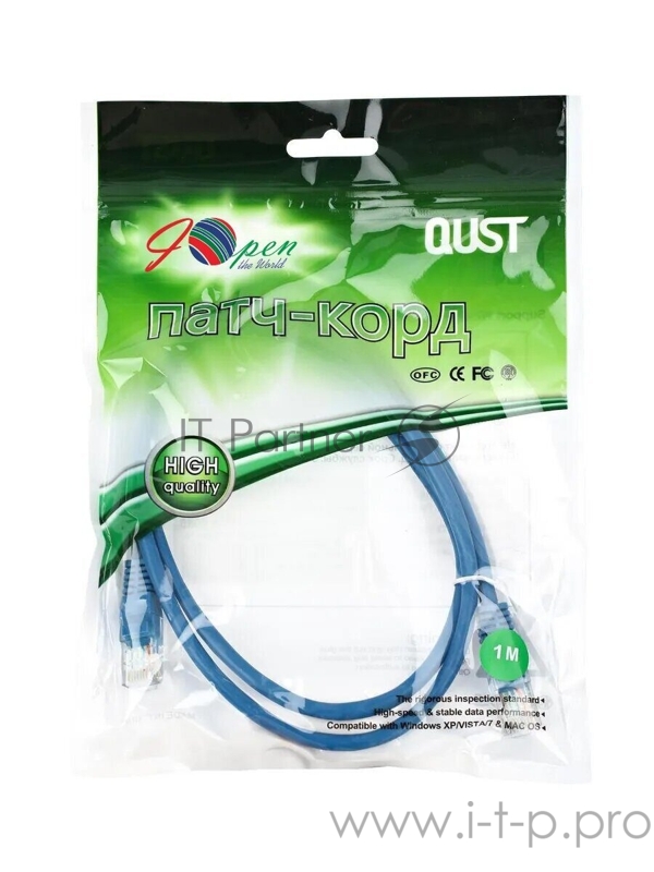 Патчкорд литой Aopen/Qust UTP кат.5е 1м синий (ANP511_1M_B)