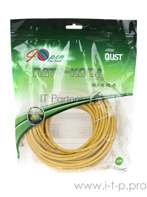 Патчкорд литой Aopen/Qust UTP кат.5е 20м желтый (ANP511_20M_Y)