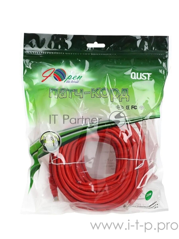 Патчкорд литой Aopen/Qust UTP кат.5е 20м красный (ANP511_20M_R)