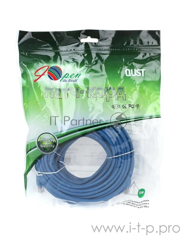 Патчкорд литой Aopen/Qust UTP кат.5е 20м синий (ANP511_20M_B)