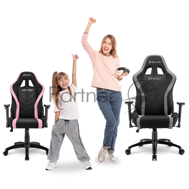 Игровое кресло Sharkoon Skiller SGS2 Jr. чёрно-розовое (ткань, регулируемый угол наклона, механизм качания)