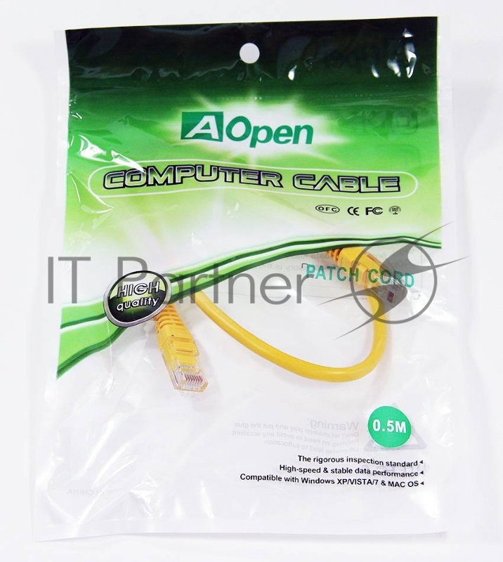 Патчкорд литой Aopen/Qust UTP кат.5е 0,5м желтый ANP511_0.5M_Y