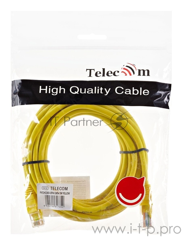 Патчкорд литой Telecom UTP кат.5е 5,0м желтый