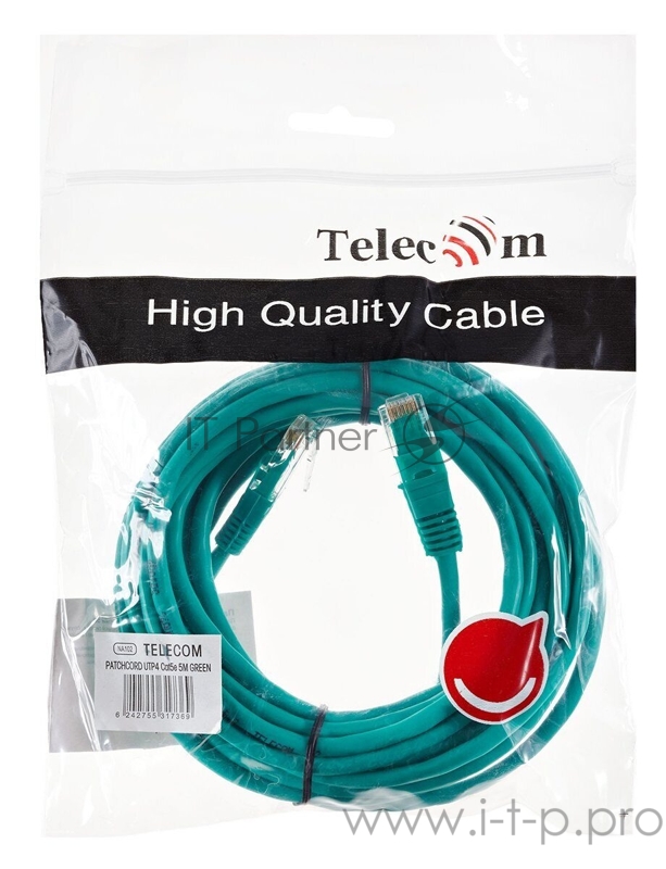 Патчкорд литой Telecom UTP кат.5е 5,0м зеленый