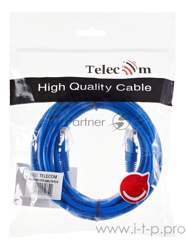 Патчкорд литой Telecom UTP кат.5е 5,0м синий