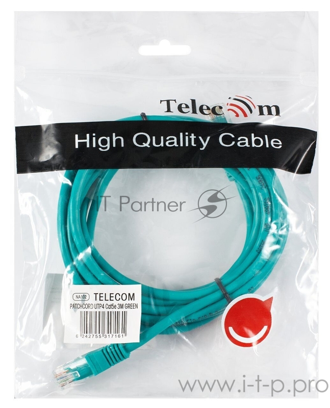 Патчкорд литой Telecom UTP кат.5е 3,0м зеленый
