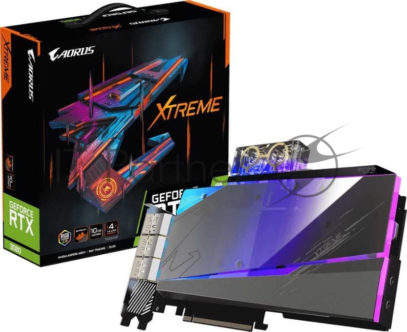 Видеокарта Gigabyte PCI-E 4.0 GV-N3080AORUSX WB-10GD 2.0 LHR NVIDIA GeForce RTX 3080 10240Mb 320 GDDR6X 1845/19000 HDMIx3 DPx3 HDCP Ret