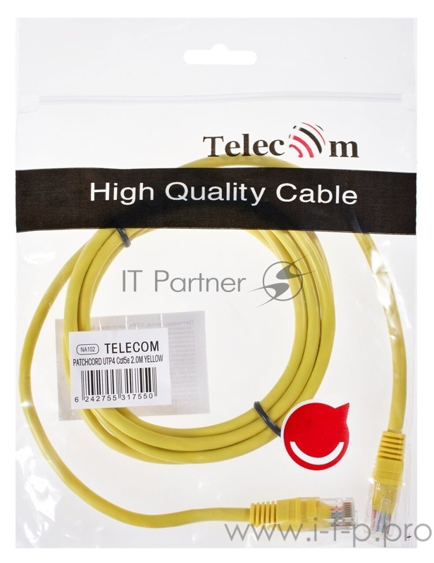 Патчкорд литой Telecom UTP кат.5е 2,0м желтый