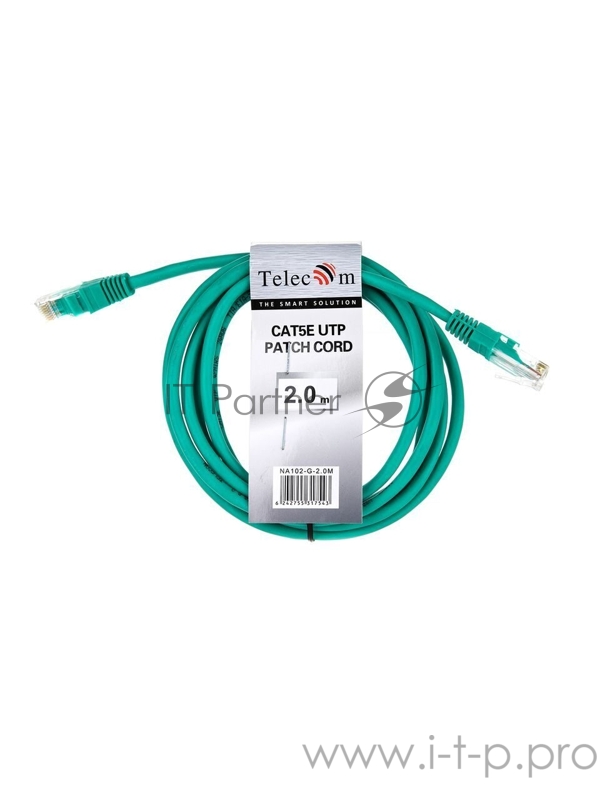 Патчкорд литой Telecom UTP кат.5е 2,0м зеленый