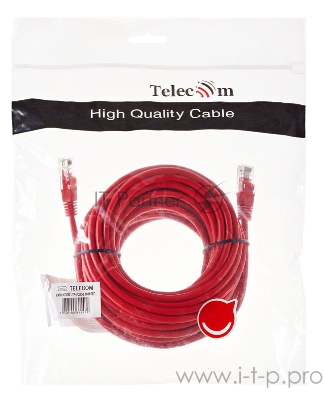 Патчкорд литой Telecom UTP кат.5е 10,0м красный