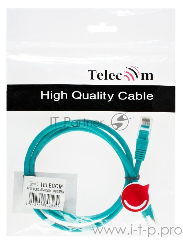 Патчкорд литой Telecom UTP кат.5е 1,0м зеленый