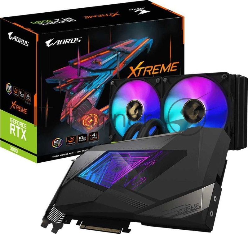 Видеокарта Gigabyte PCI-E 4.0 GV-N3080AORUSX W-10GD 2.0 LHR NVIDIA GeForce RTX 3080 10240Mb 320 GDDR6X 1845/19000 HDMIx3 DPx3 HDCP Ret