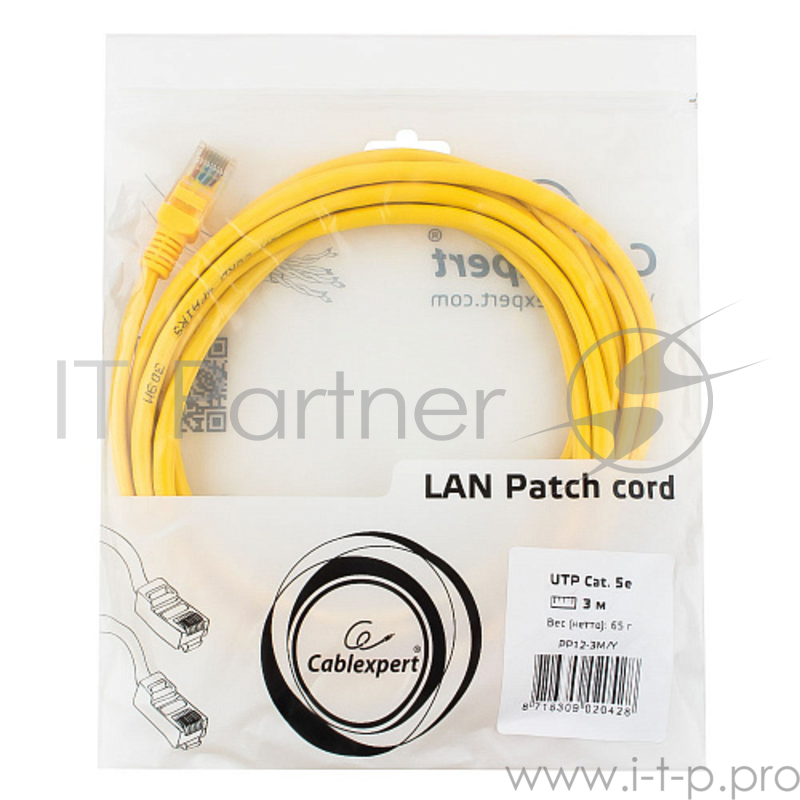Патч-корд UTP Gembird 5e, 3м, литой, многожильный (желтый)