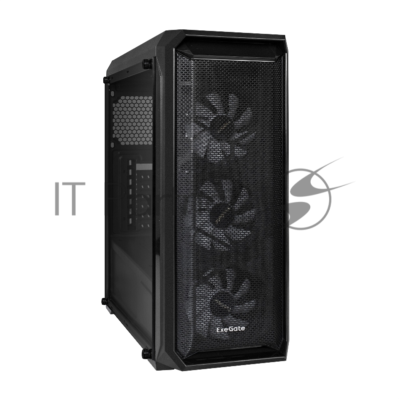 Корпус Miditower ExeGate EX290163RUS i3 NEO-NPX600 (ATX, NPX600 12см, 2*USB+1*USB3.0, HD аудио, черный, 3 вент. 12см с RGB подсветкой, контроллер + ПДУ, ARGB MB кабель, пылевые фильтры, боковая панель - закаленное стекло)