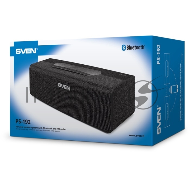 Мобильные колонки Sven PS-192 2.0 чёрные (2x8W, USB, Bluetooth, micro SD, FM-радио, NFC, LED дисплей, часы, jack in, литий-ионный aккумулятор 2400 мAч)