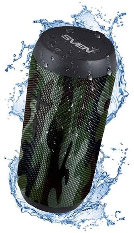 Мобильные колонки SVEN PS-210 2.0 камуфляж (2x6W, Waterproof (IPx6), TWS, Bluetooth, FM, USB, microSD, 1500 мАч)