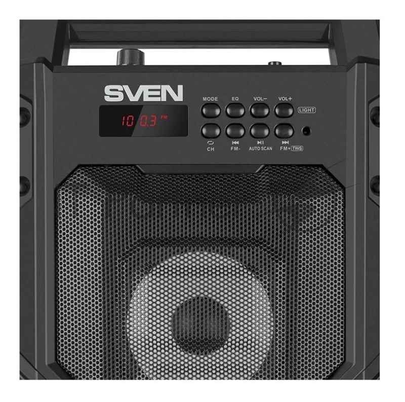 Мобильные колонки SVEN PS-435 2.0 чёрные (2 x 10W, TWS, Bluetooth, FM, USB, microSD, LED-дисплей, ПДУ, 2 x 2000 мАч)