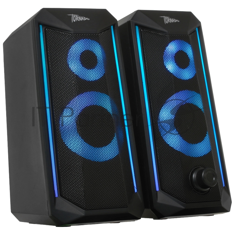 Колонки 2.0 Qumo Tornado AS008, 15 ВТ, объемное звучание, управляемая многорежимная RGB подсветка, USB+Jack 3,5мм