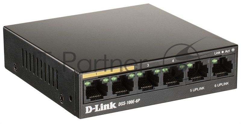 Коммутатор D-Link DSS-100E-6P/A1A 6x100Mb 1G неуправляемый