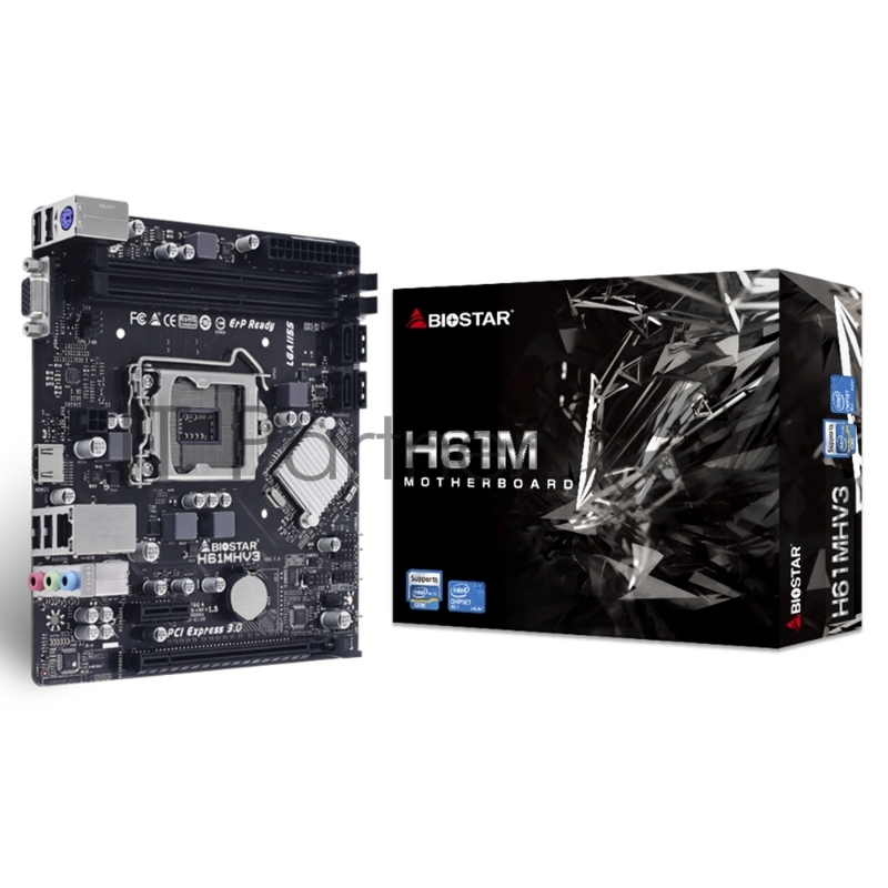 Материнская плата Biostar H61MHV3, Socket 1155, Intel H61, 2xDDR3-1600, D-SUB+HDMI, 1xPCI-Ex16, 1xPCI-Ex1, 4xSATA2, 6 Ch Audio, GLan, (4+4)xUSB2.0, 1xPS/2, mATX, RTL