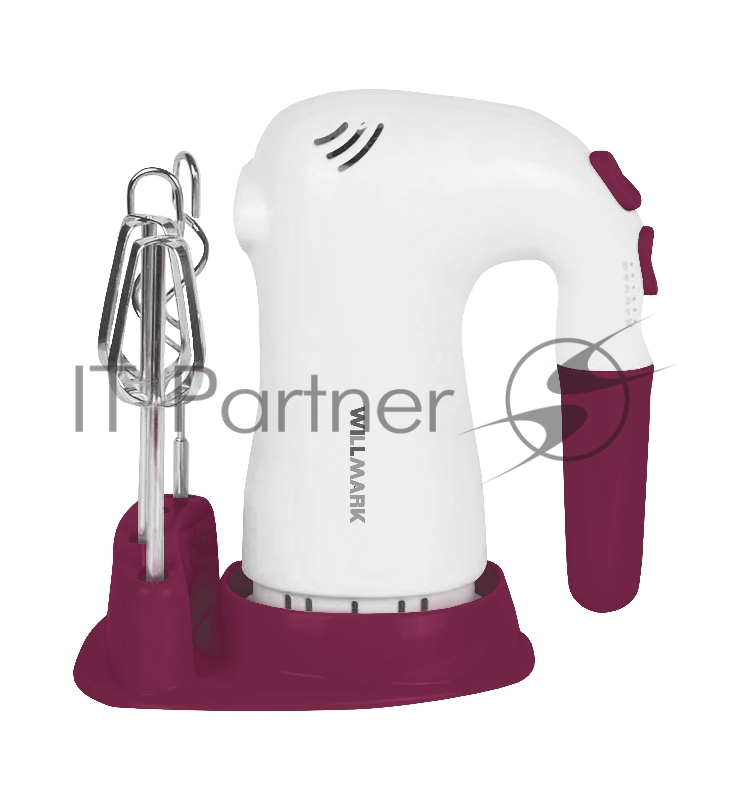 Миксер WILLMARK WHM-6023ST (400Вт, 5 скоростей, 2 вида насадок, подставка) (Бордовый)