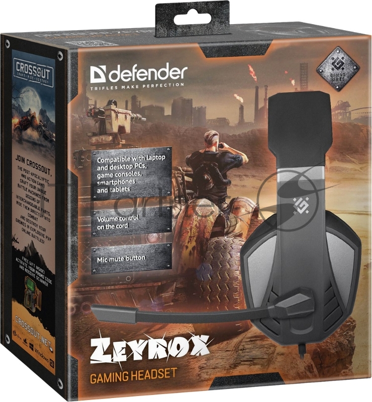 Игровая гарнитура DEFENDER Zeyrox (черный+серый, кабель 1.8 м)