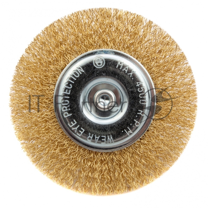 Щетка MATRIX для дрели 100 мм, плоская со шпилькой, латунированная витая проволока // 74450