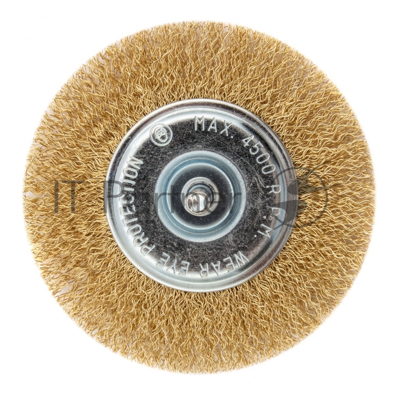 Щетка MATRIX для дрели 100 мм, плоская со шпилькой, латунированная витая проволока // 74450