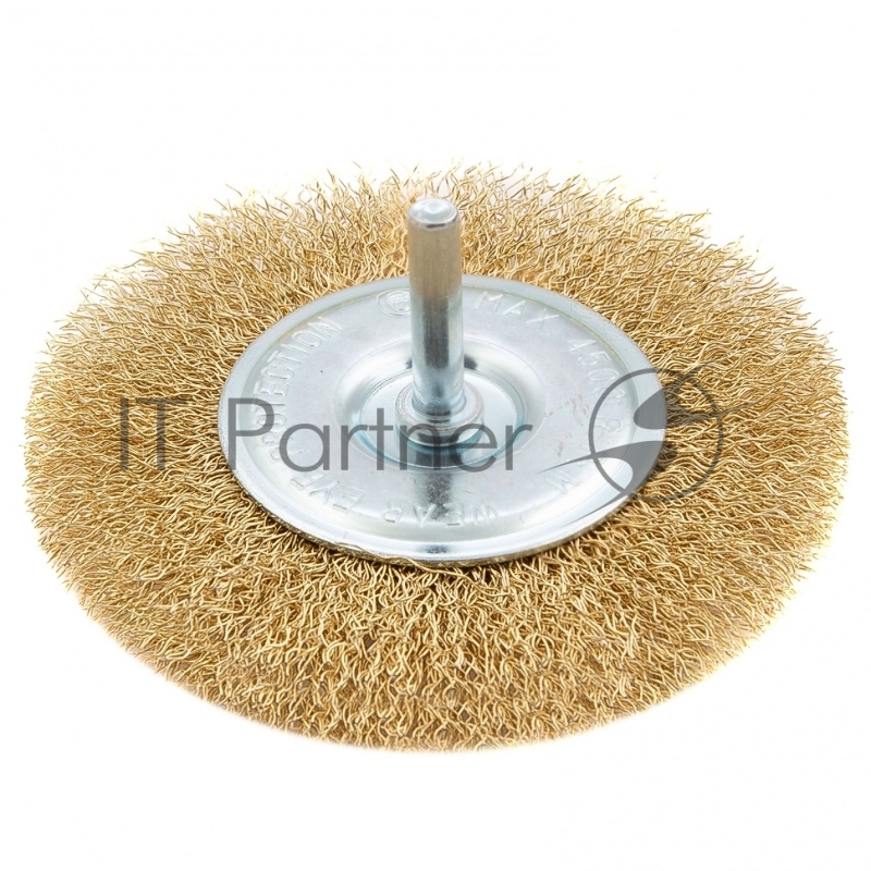 Щетка MATRIX для дрели 100 мм, плоская со шпилькой, латунированная витая проволока // 74450