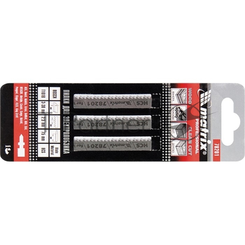 Полотна MATRIX для электролобзика по дереву, 3 шт. T101B, 75x2,5мм, HCS // Professional 78201