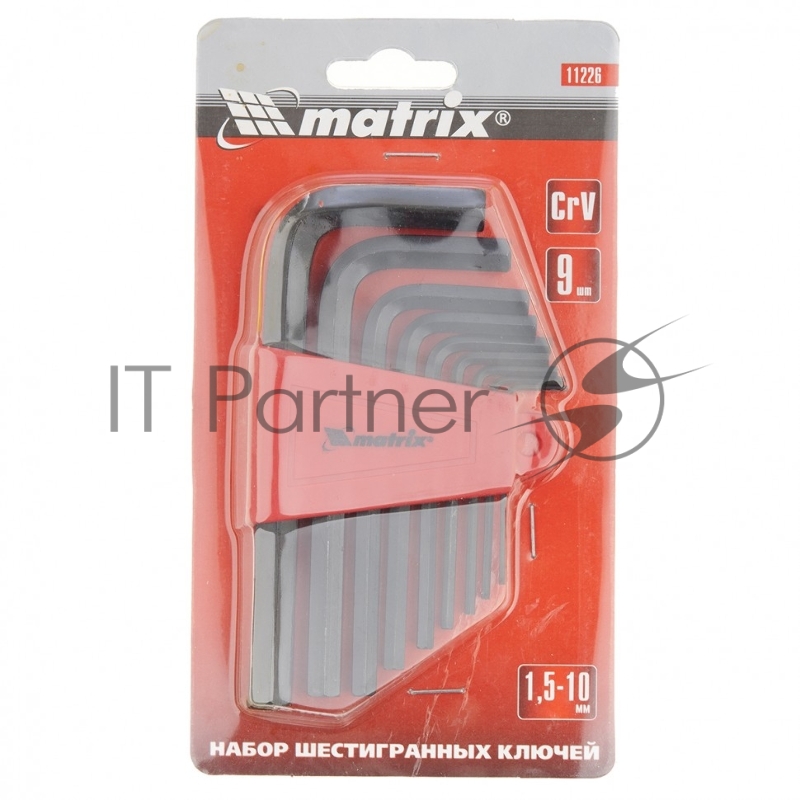 Набор ключей MATRIX имбусовых HEX, 1,5–10 мм, CrV, 9 шт.// 11226
