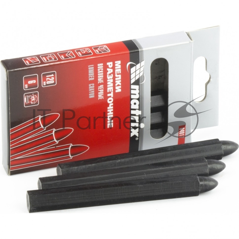 Мелки MATRIX разметочные восковые черные, 120мм коробка 6шт 84817