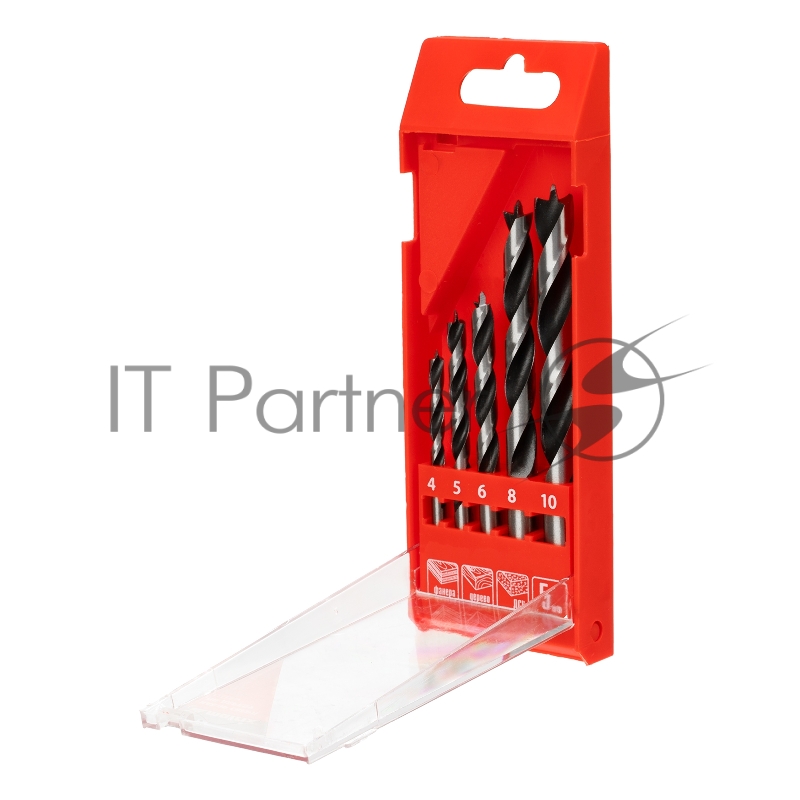 Набор сверл MATRIX по дереву, 4-5-6-8-10 мм 5шт цилиндр, хвостовик, пластиковый 70281