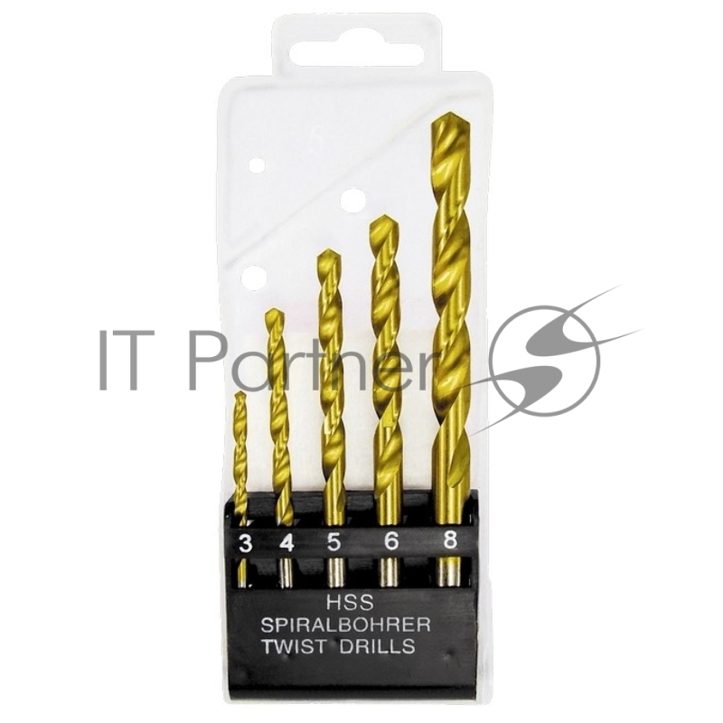 Набор MATRIX нитридтитановых сверл по металлу, 3-4-5-6-8 мм, HSS, 5 шт., пласт. кор. цил. хвост. // 72383