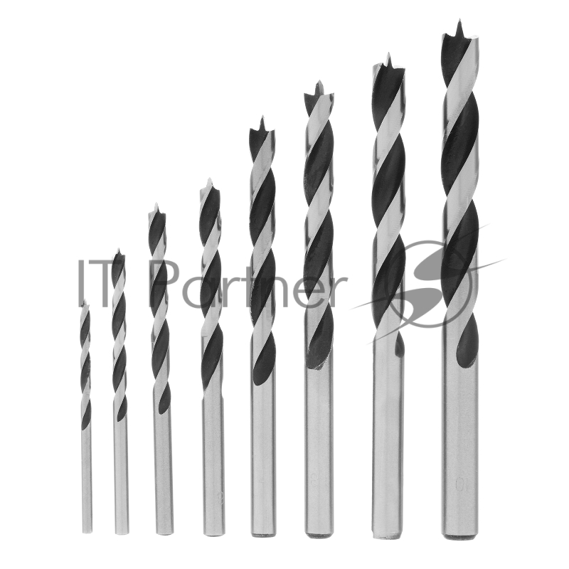 Набор сверл MATRIX по дереву,3-4-5-6-7-8-9-10 мм 8шт цилиндр, хвостовик, пластиковый кейс 70282