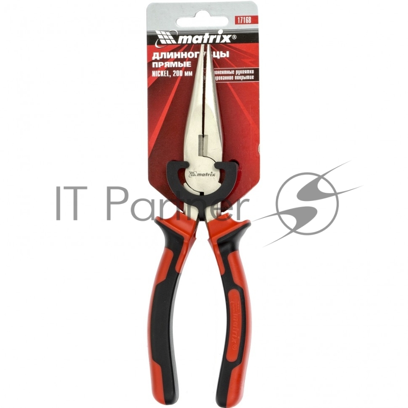 Длинногубцы MATRIX NICKEL, 200 мм, прямые никелированные, двухкомпонентные рукоятки// 17168