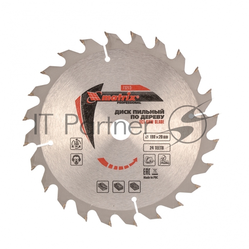 Пильный диск MATRIX по дереву, 190x20мм, 24 зуба + кольцо 16/20// Professional 73213