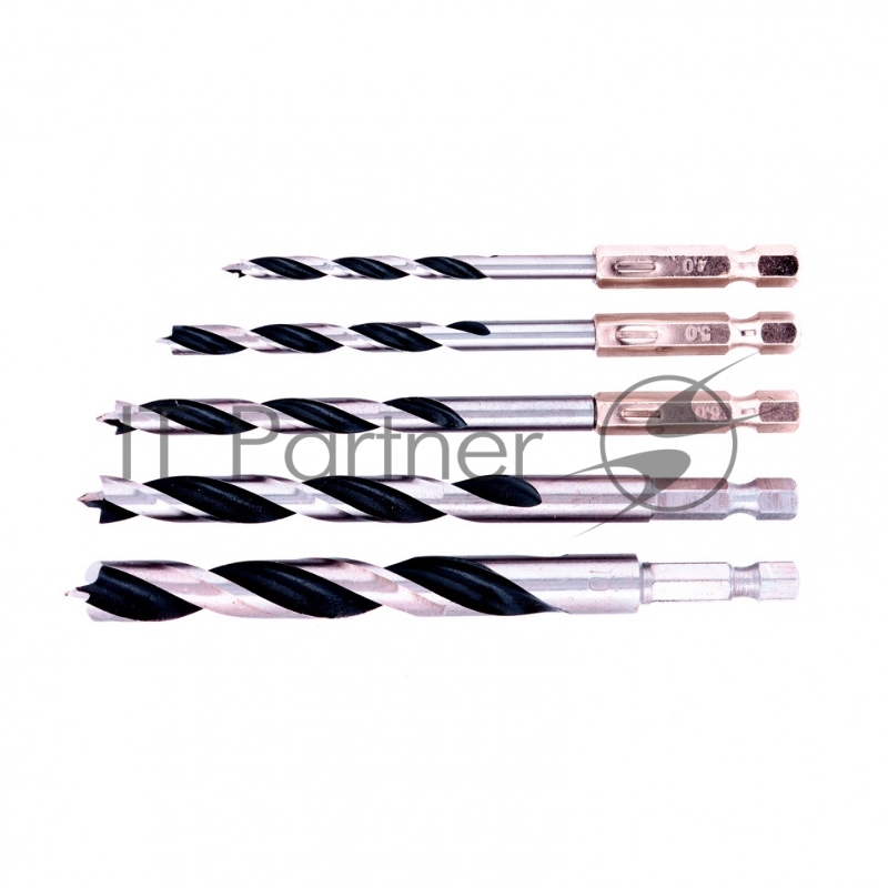 Набор сверл MATRIX по дереву, 4-5-6-8-10 мм 5шт шестигран, хвостовик, пластиковый 70283