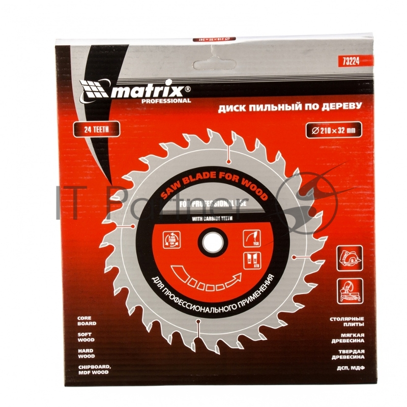 Пильный диск MATRIX по дереву, 210x32мм, 24 зуба + кольцо 30/32 MATRIX Professional 73224